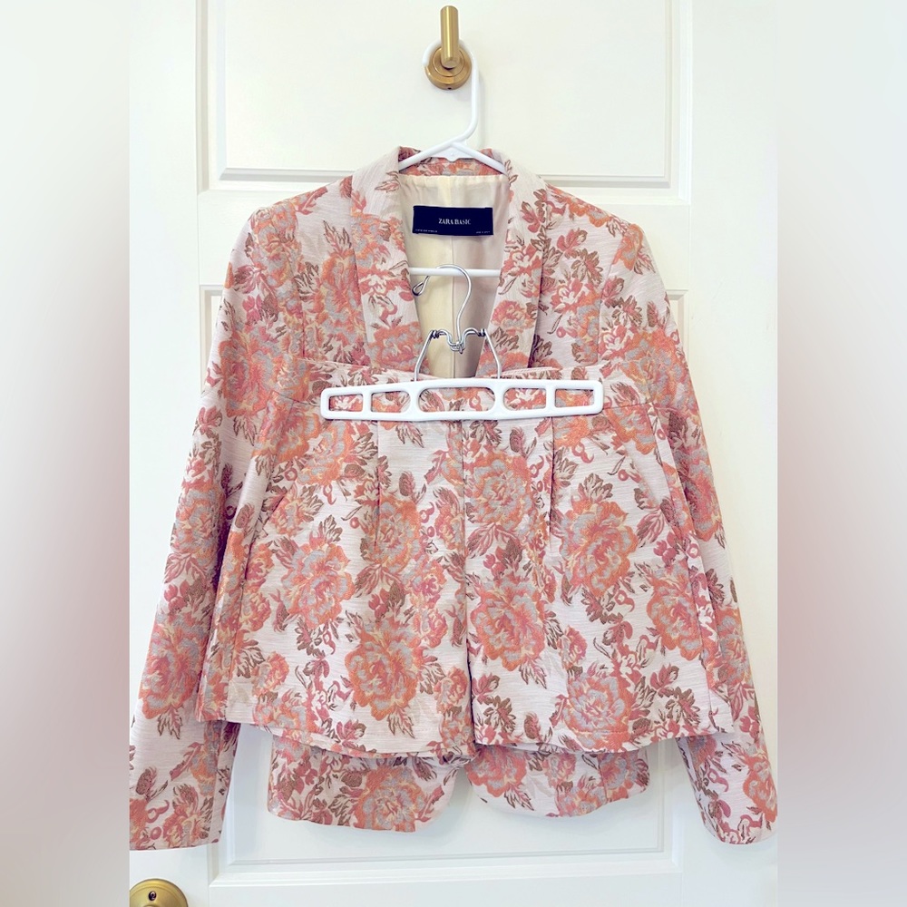 Zara Floral Jacquard Blazer & Shorts Set